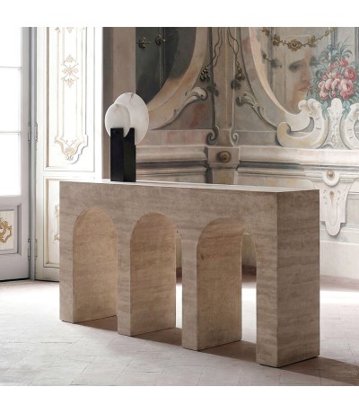 Consola grande de travertino beige natural estilo contemporáneo Mdmhogar