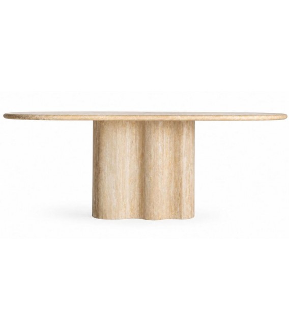 Mesa de comedor grande ovalada travertino natural poro abierto 1