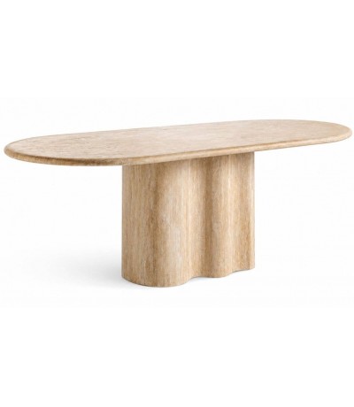 Mesa de comedor grande ovalada travertino natural poro abierto