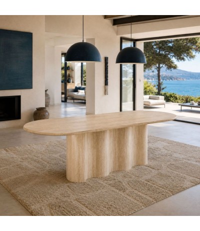 Mesa de comedor grande ovalada travertino natural poro abierto Mdmhogar