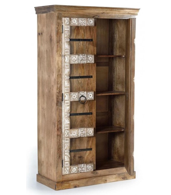 Armario alacena étnico tallado en madera maciza de mango natural 2