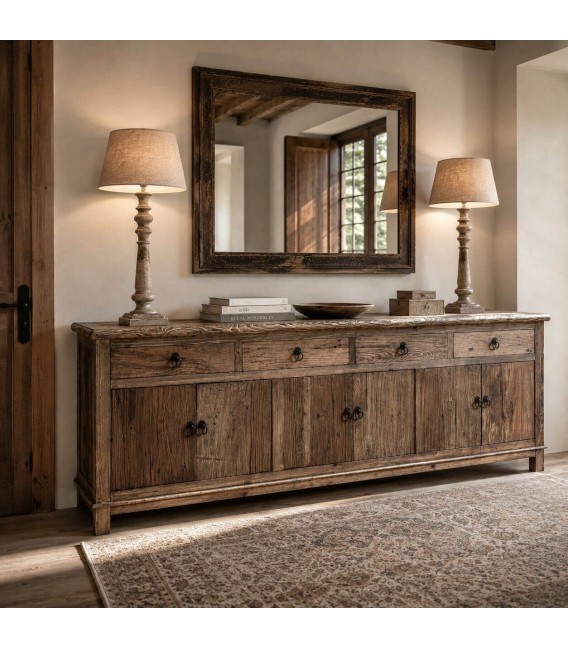 Aparador XL madera olmo natural con herrajes hierro negro Mdmhogar