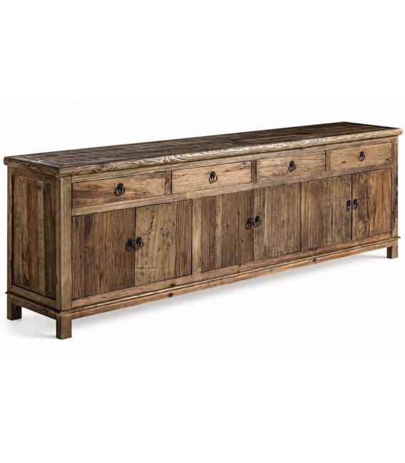Aparador XL madera olmo natural con herrajes hierro negro