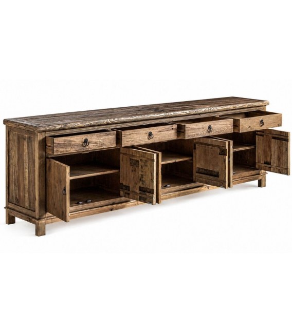 Aparador XL madera olmo natural con herrajes hierro negro 2