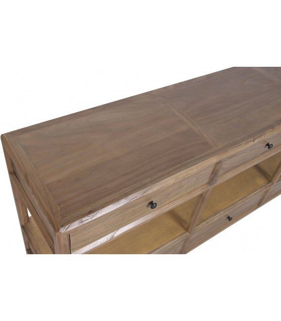 Consola de entrada XXL en olmo natural con seis cajones japandi 3