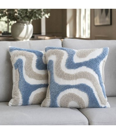 Set de 2 cojines desenfundables azul y gris estilo boho Mdmhogar