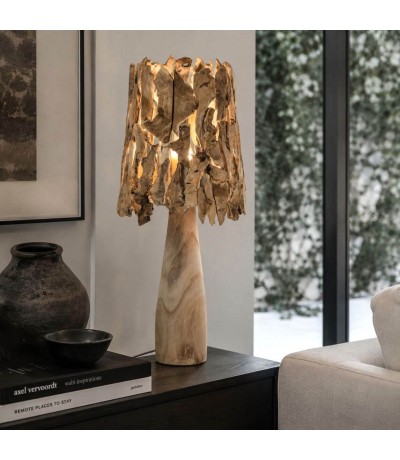 Lámpara de sobremesa alta en madera natural estilo étnico Mdmhogar