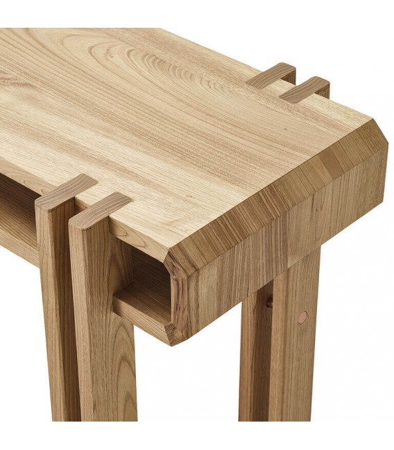 Consola de entrada XL japandi en madera natural metal cobre 2