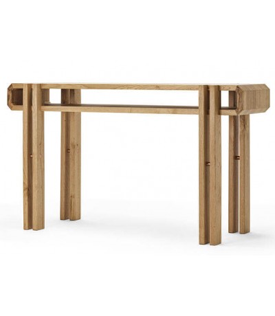 Consola de entrada XL japandi en madera natural metal cobre