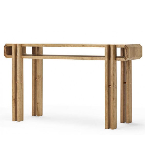 Consola de entrada XL japandi en madera natural metal cobre