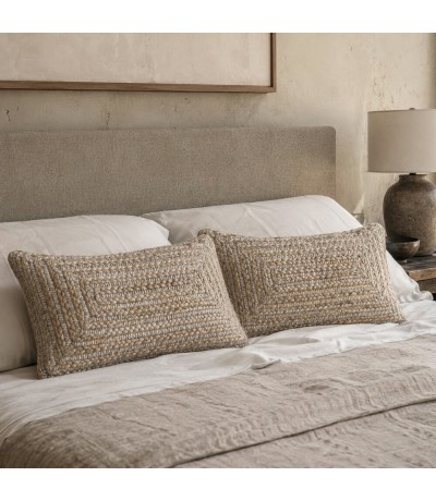 Set 2 cojines rectangulares boho en yute y lana natural Mdmhogar