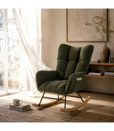 Sillón mecedora de lactancia verde estilo nórdico bouclé Mdmhogar