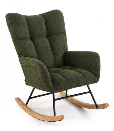 Sillón mecedora de lactancia verde estilo nórdico bouclé