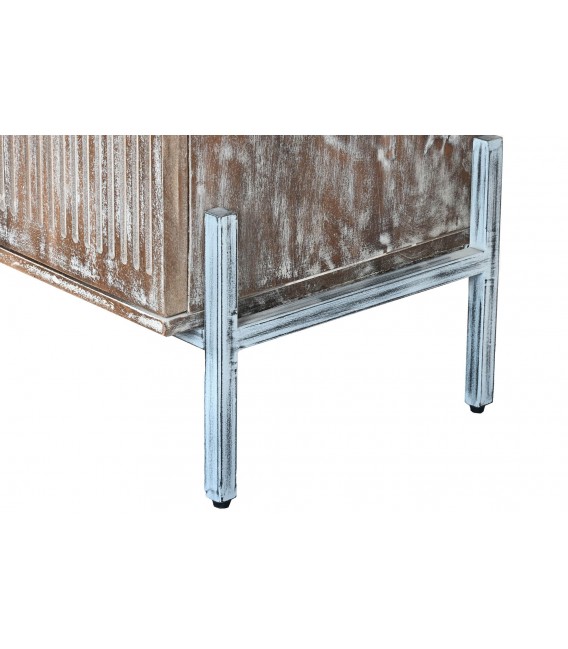 Armario bajo madera maciza de mango tallado y metal decapado 6