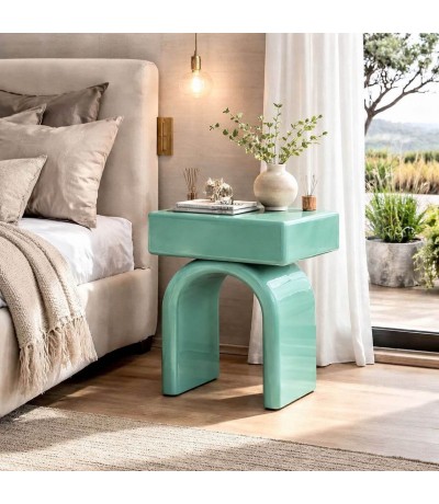 Mesita noche moderna lacada verde brillo 1 cajón diseño chic Mdmhogar