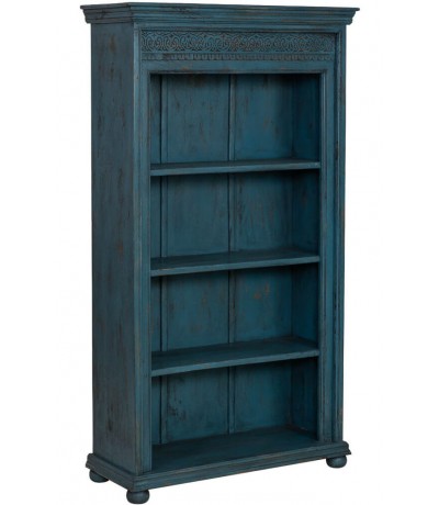 Estantería de madera maciza de mango tallada color azul étnico
