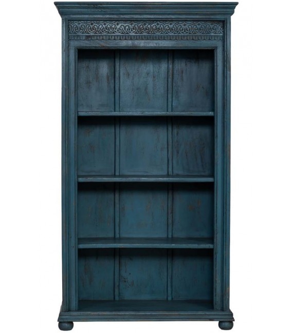 Estantería de madera maciza de mango tallada color azul étnico 1