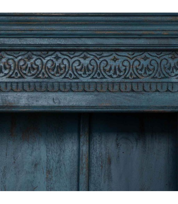 Estantería de madera maciza de mango tallada color azul étnico 3