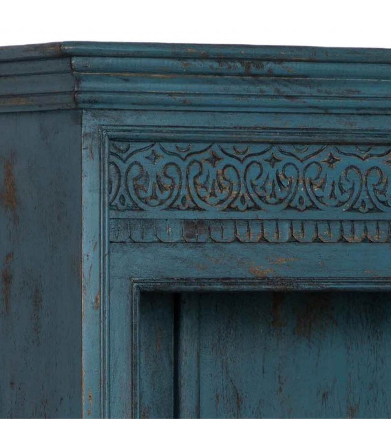 Estantería de madera maciza de mango tallada color azul étnico 4