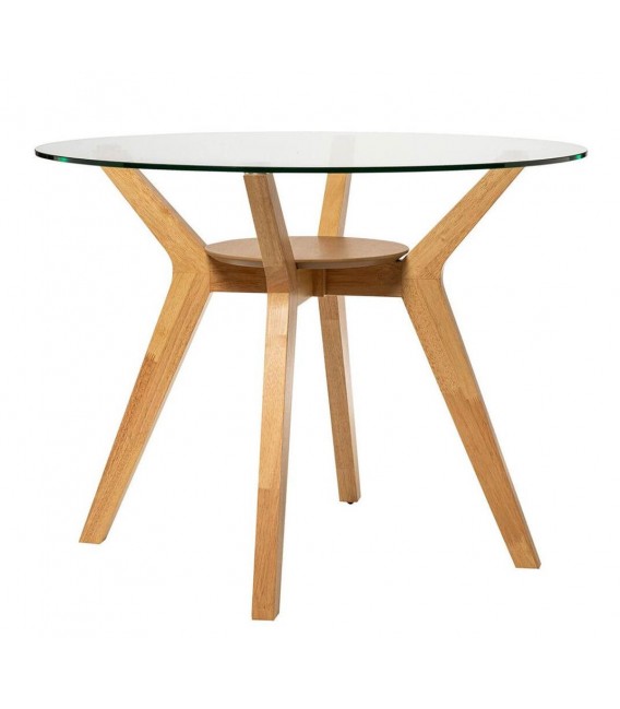 Mesa de comedor redonda pequeña de haya y cristal estilo nórdico1