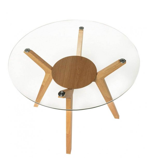 Mesa de comedor redonda pequeña de haya y cristal estilo nórdico2