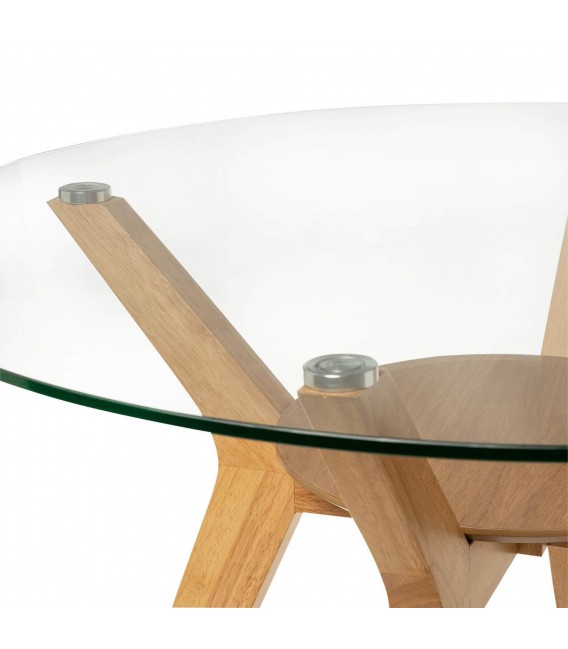 Mesa de comedor redonda pequeña de haya y cristal estilo nórdico 4