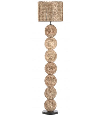 Lámpara de pie de madera con acabado natural estilo boho