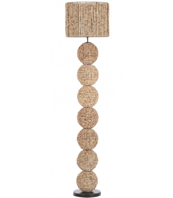 Lámpara de pie de madera con acabado natural estilo boho