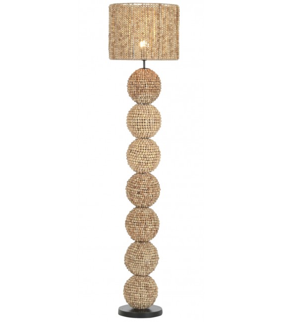 Lámpara de pie de madera con acabado natural estilo boho 1