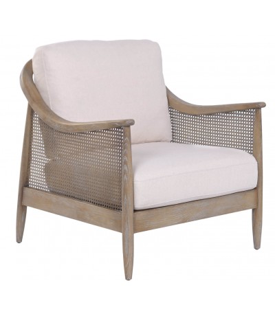 Butaca de madera maciza de fresno con acabado natural patinado blanco