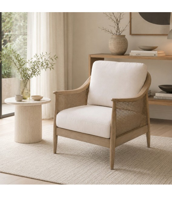 Butaca de madera maciza de fresno con acabado natural patinado blanco Mdmhogar