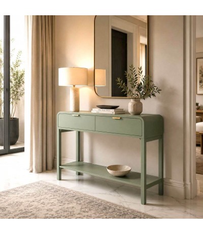 Consola de madera de pino con acabado verde contemporáneo Mdmhogar