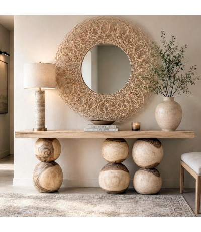 Consola de madera maciza de suar con acabado natural estilo boho Mdmhogar