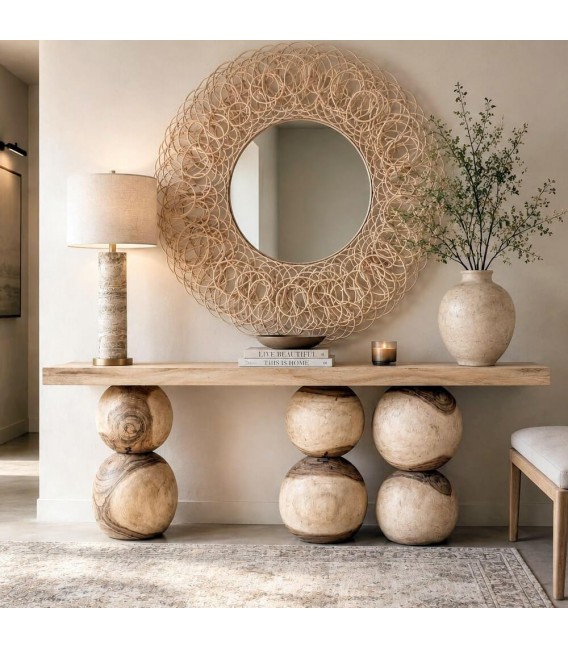 Consola de madera maciza de suar con acabado natural estilo boho Mdmhogar
