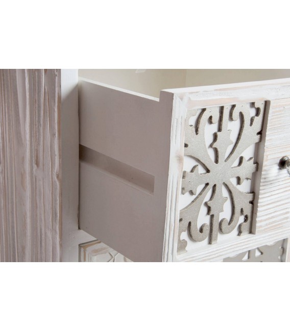 Cómoda de madera de abeto con acabado blanco rozado romántico 3