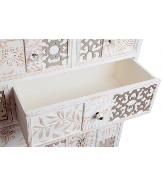 Cómoda de madera de abeto con acabado blanco rozado romántico 4