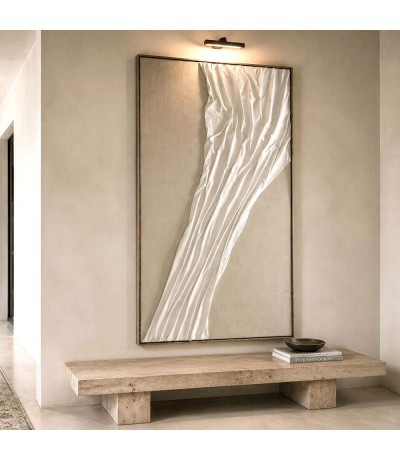 Cuadro abstracto XXL sobre lienzo beige con relieve textil blanco Mdmhogar