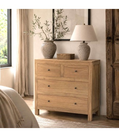 Cómoda de madera maciza de mindi con acabado natural claro boho Mdmhogar