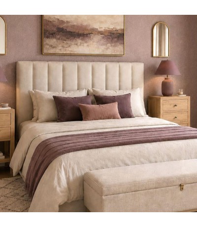 Cabecero cama matrimonio tapizado chenilla beige de tacto agradable Mdmhogar