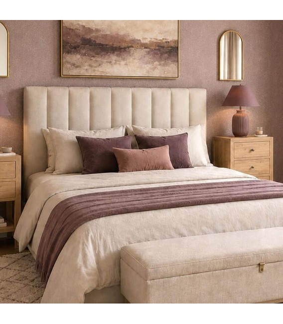 Cabecero cama matrimonio tapizado chenilla beige de tacto agradable Mdmhogar