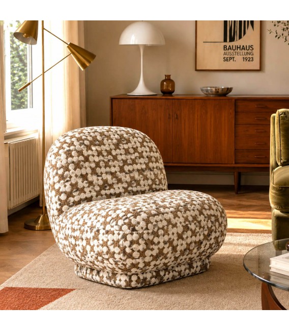 Butaca chenilla estampado geométrico marrón y blanco estilo chic Mdmhogar
