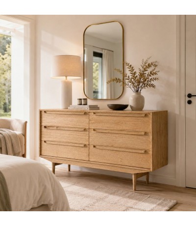 Cómoda XL de madera maciza de mindi con acabado natural nórdico