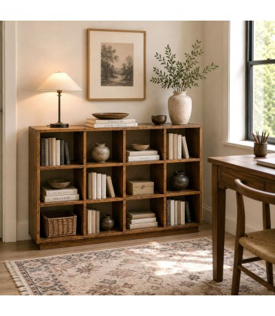 Estantería madera maciza tropical reciclada acabado nogal Mdmhogar
