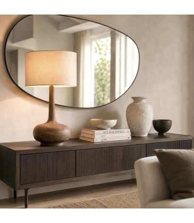 Lámpara de sobremesa grande madera de mango color nogal yute natural Mdmhogar