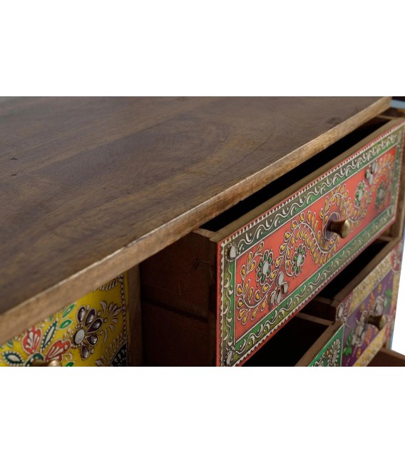 Cómoda étnica de madera de mango pintada a mano artesanal 2