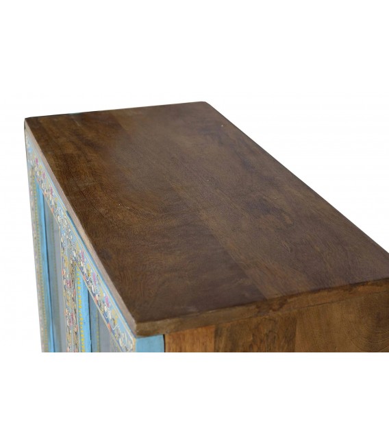 Cómoda étnica de madera de mango pintada a mano artesanal 3