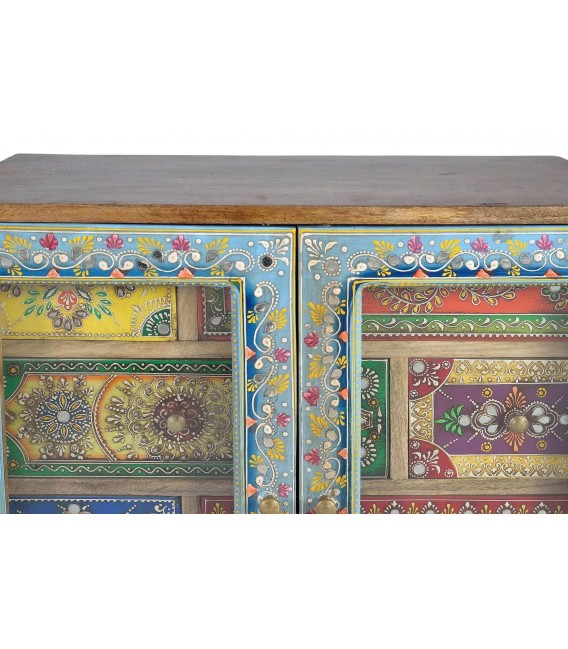 Cómoda étnica de madera de mango pintada a mano artesanal 4