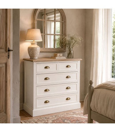 Cómoda de 5 cajones blanca de madera estilo rústico Mdmhogar