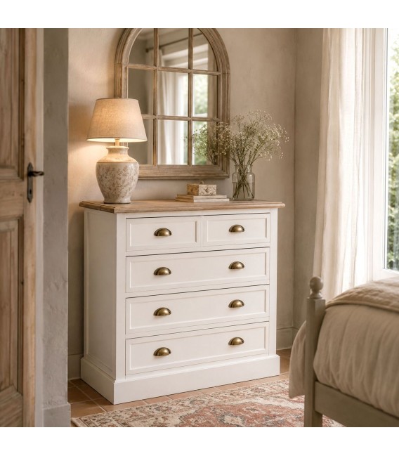 Cómoda de 5 cajones blanca de madera estilo rústico Mdmhogar