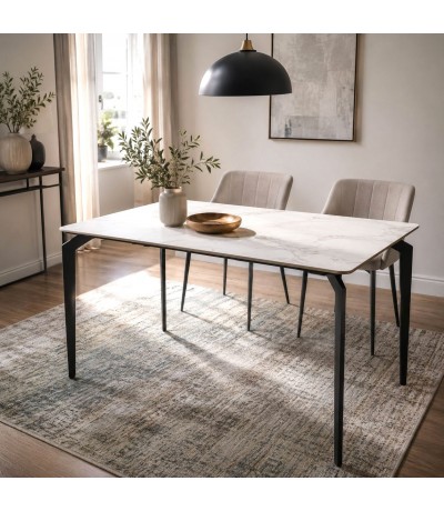 Mesa comedor cerámica mármol blanco estilo industrial rectangular Mdmhogar